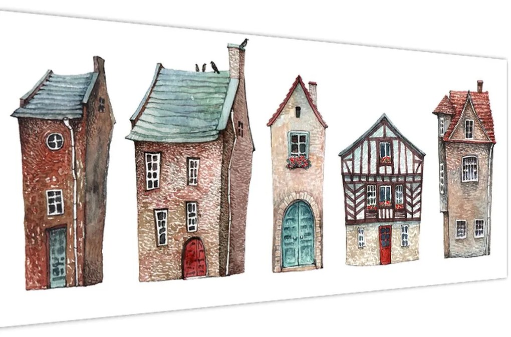 Obraz - Akvarelové domčeky (120x50 cm)