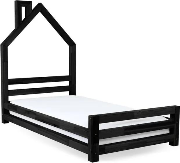 Detská čierna posteľ zo smrekového dreva Benlemi Wally, 90 × 200 cm