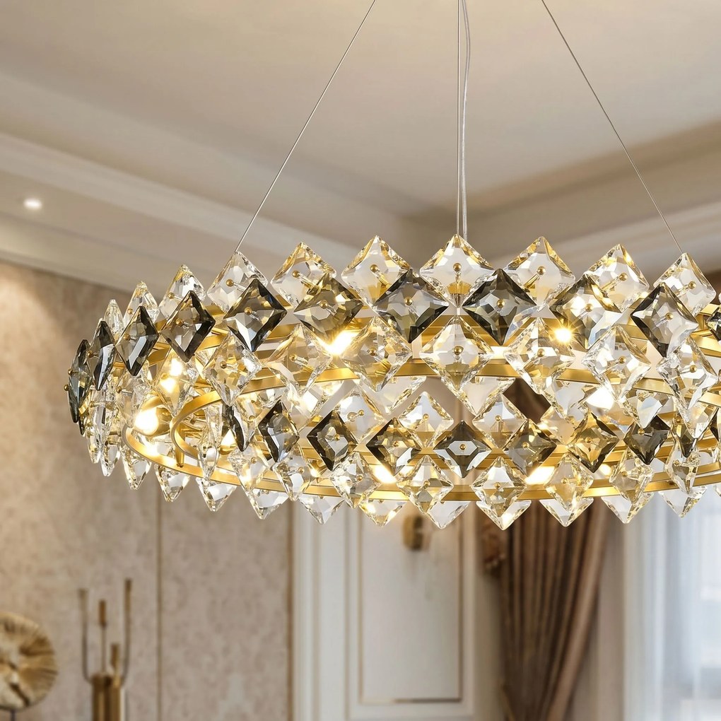 Toolight Toolight, krištáľová závesná lampa, Ø60 cm, 6×E14, SWE094-CP, zlatá lesklá, OSW-30218