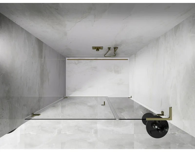 Mexen Lunar-B, L výklopné ľavé sprchové dvere 125 cm, 8mm číre sklo, zlatý matný profil, 832SL-125-050-55-00-L