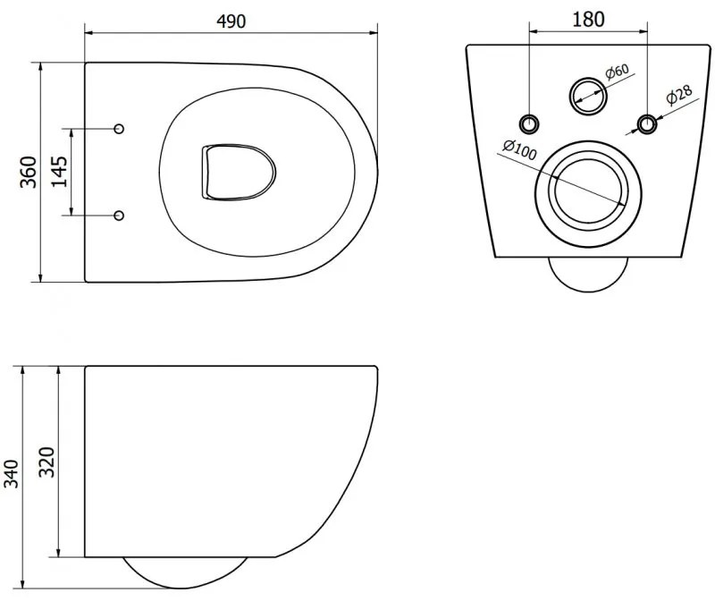Mexen Lena, závesná WC misa 490x360x340 mm, Rimless Tornádo, biela lesklá, 3322XX00T