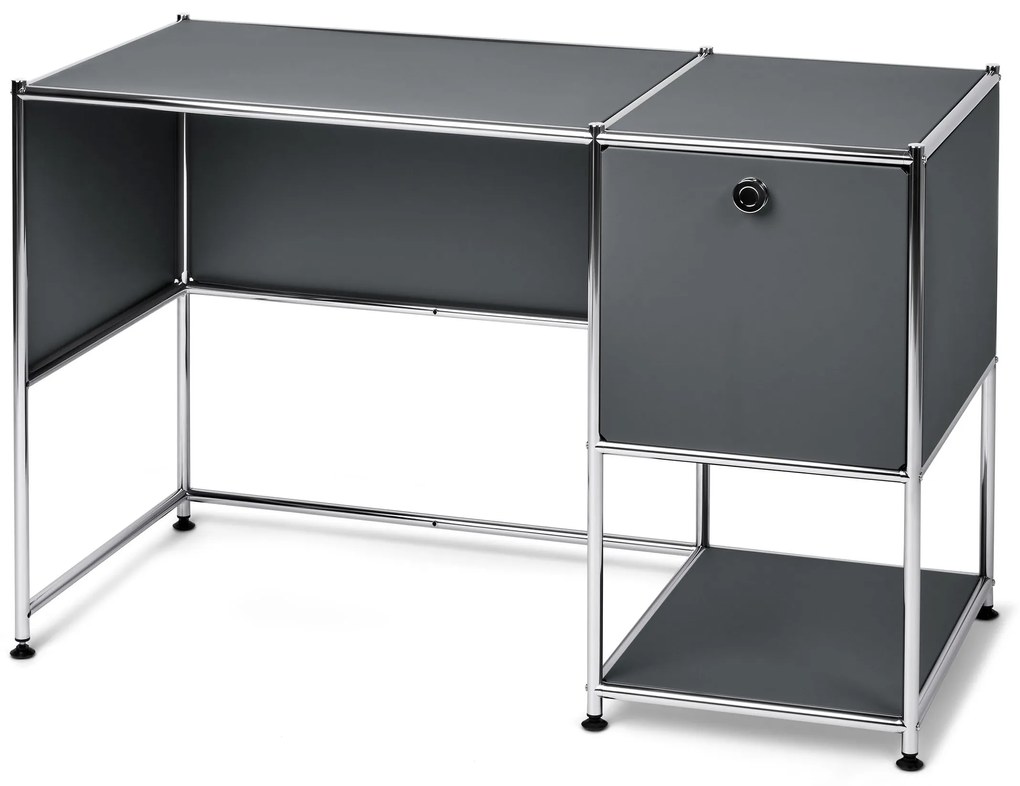 Kovový písací stôl »CN3« s výklopnými dvierkami, sivý