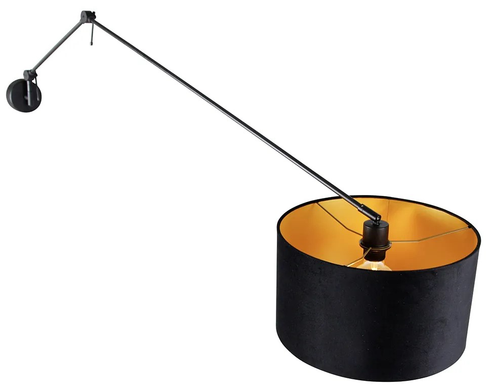 Nástenná lampa čierna s čiernym zamatovým tienidlom 35 cm nastaviteľná - Blitz