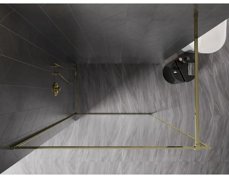 Mexen Kioto-XF, sprchová zástena s rámom 150 x 202 cm, 10mm číre sklo, zlatý lesklý profil, 800-150-104-50-00-X