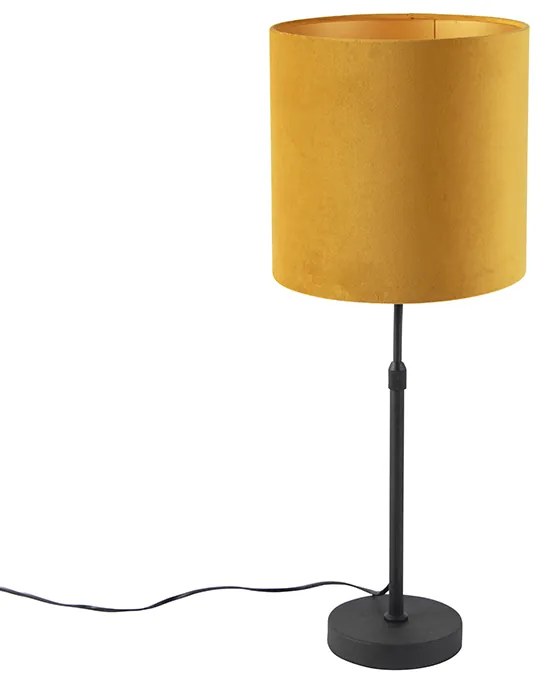 Stolná lampa čierna so žltým zamatovým tienidlom so zlatom 25 cm - Parte