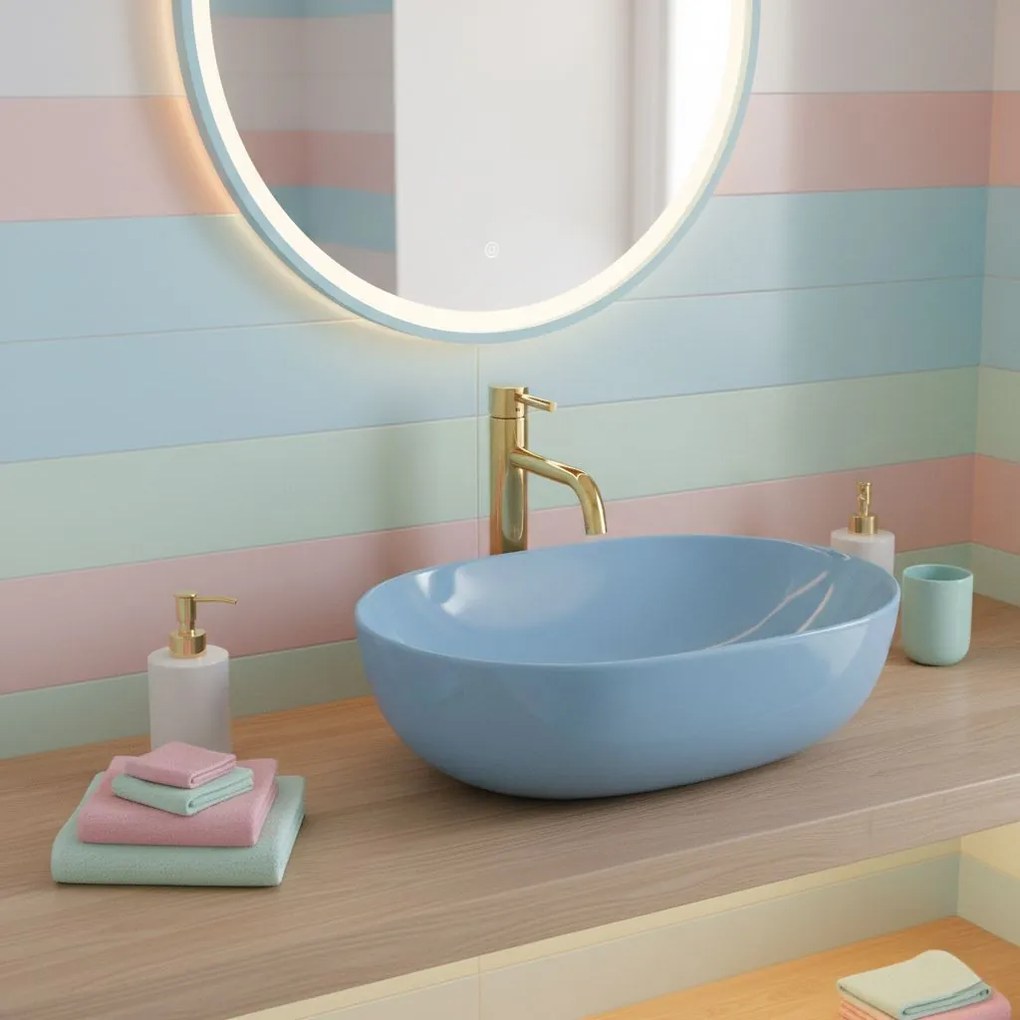 Rea Lisa, umývadlo na dosku 490x350x140 mm, svetlá modrá lesklá, REA-U6620