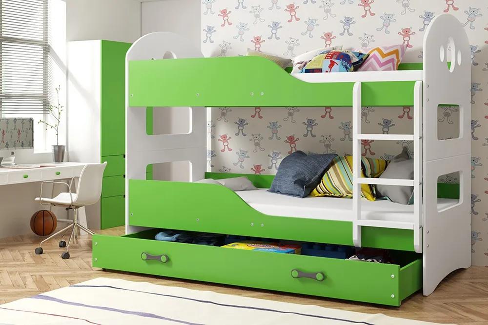 Poschodová posteľ DOMINIK - 160x80cm Biely - Zelený