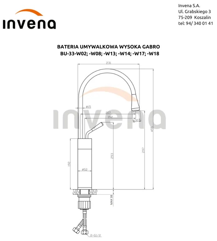 Invena Gabro, vysoká umývadlová batéria, zlatá-čierna matná, INV-BU-33-W17-V