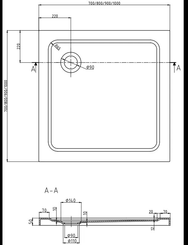 Mexen Rio, štvorcový sprchovací kút s posuvnými dverami 70(dvere) x 70(dvere) x 190 cm, 6mm číre sklo s pásikmi, zlatý profil + biela sprchová vanička SLIM, 860-070-070-50-20-4010G