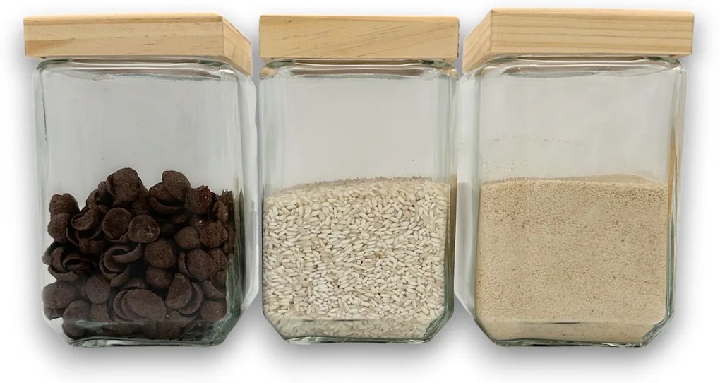 5Five® Sklenená bytelná dóza hranatá s dreveným vekom, 1,7l KWADR