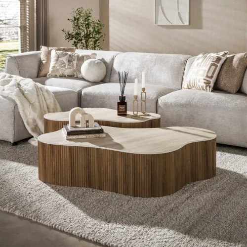 Konferenčný stôl 57-04T Ceramo 2-set 3D ceramik Travertine - Komfort-nábytok