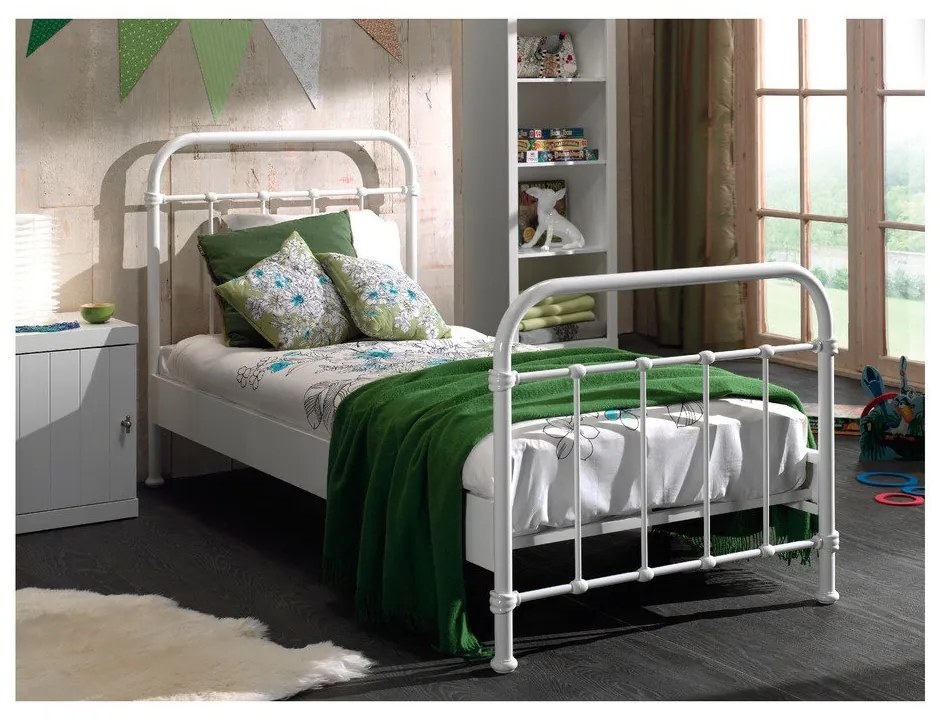 Biela kovová detská posteľ Vipack New York, 90 × 200 cm