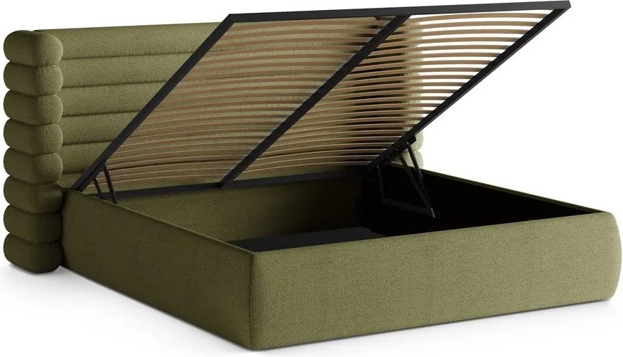 Zelená čalúnená dvojlôžková posteľ s úložným priestorom s roštom 160x200 cm Mount – Micadoni