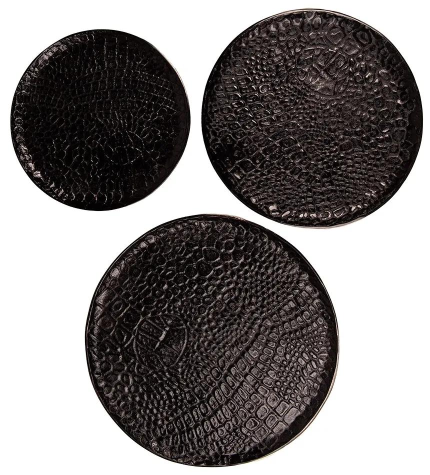 3ks čierny kovový dekoratívny podnos/ tácka - Ø 40*2 / Ø 35*2 / Ø 29*2 cm