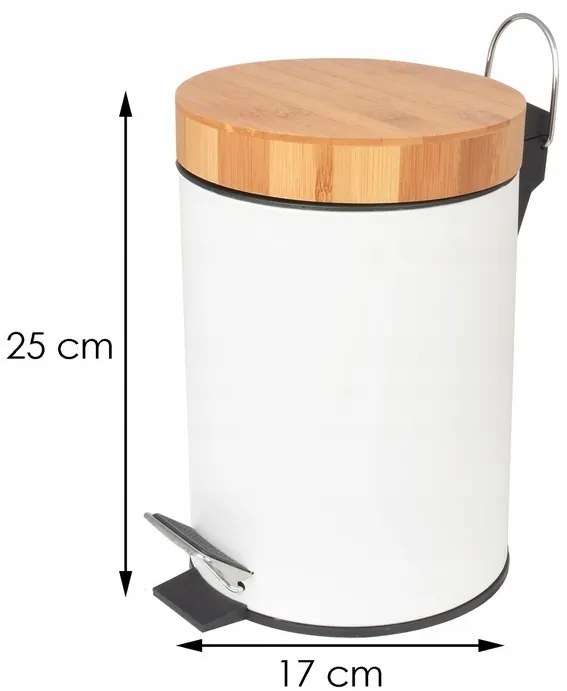 Odpadkový kôš do kúpeľne s bambusovým krytom 3l - biely