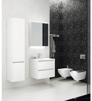 Kúpeľňový nábytkový set Dante 100 cm s umývadlom z prírodného kameňa 2 otvormi na kohúty a zrkadlom biela vysoko lesklá