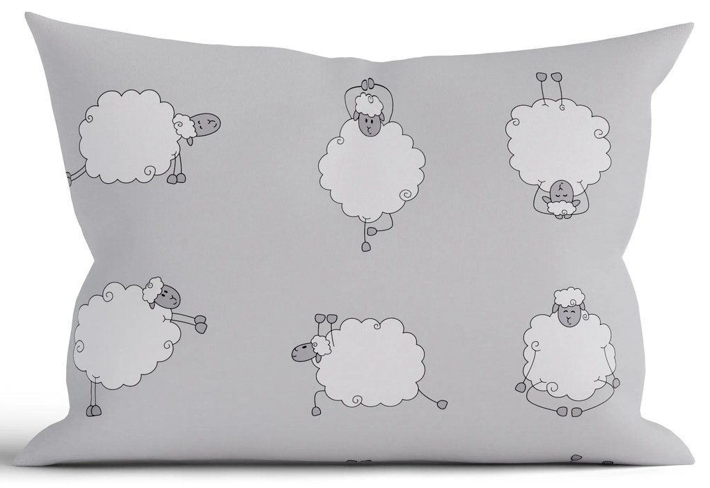 Bavlnená obliečka na vankúš Renforcé 50 × 70 cm - Ovečky Morning Yoga sivá