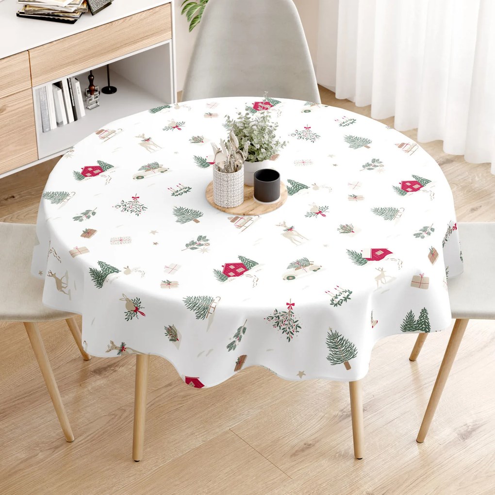 Goldea vianočný okrúhly obrus z pevnej bavlny - tradičné vianoce Ø 130 cm