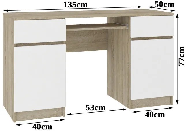 Kancelársky stôl CLP A5 2D 2SZ sonoma / biely