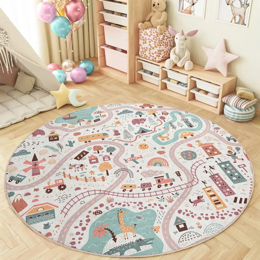 Prateľný detský hrací koberec ø100 cm Furry World – Mila Home