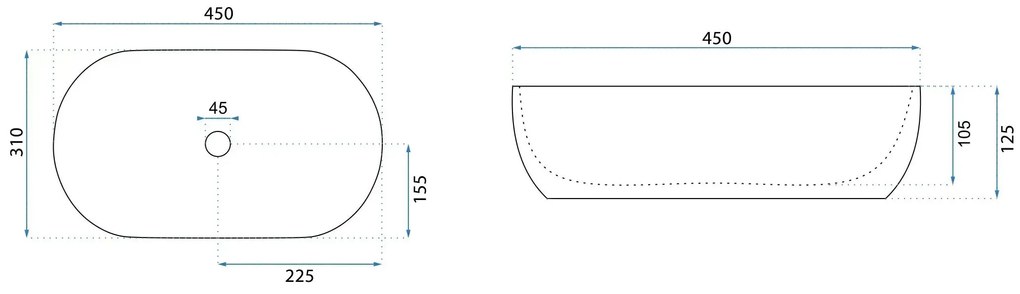 Rea Amelia, umývadlo na dosku 450x305x125 mm, biela lesklá, REA-U4330