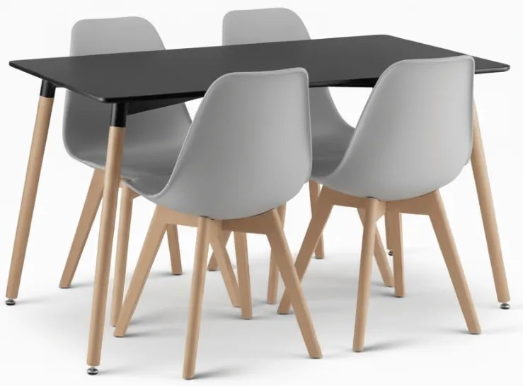 Jedálenský set 1 + 4, čierny stôl ADRIA 120x80 cm + sivá stolička KITO