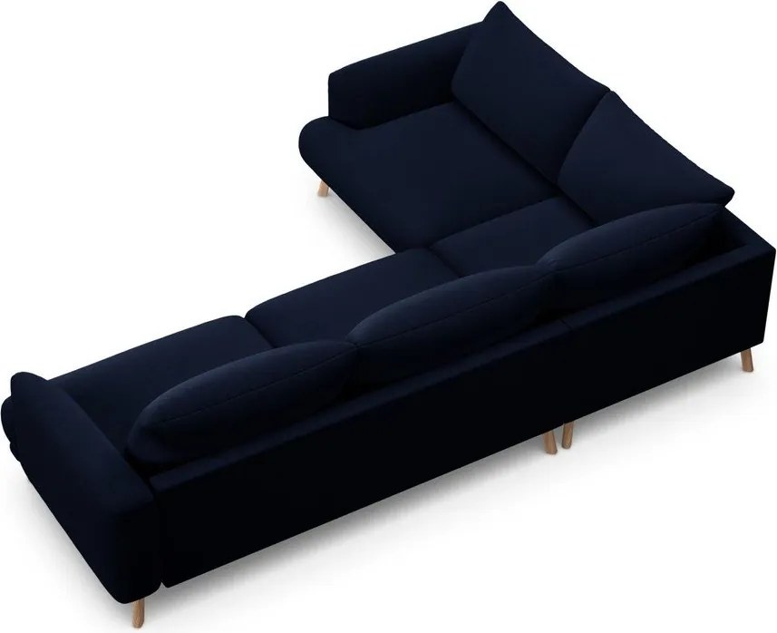 Tmavomodrá zamatová rohová pohovka (ľavý roh/do L) Naomi – Micadoni