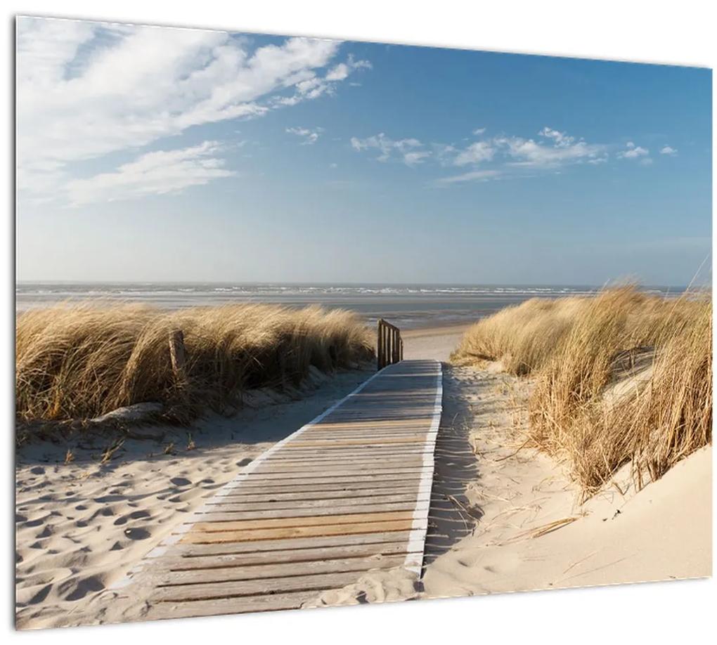 Sklenený obraz - Piesočná pláž na ostrove Langeoog, Nemecko (70x50 cm)