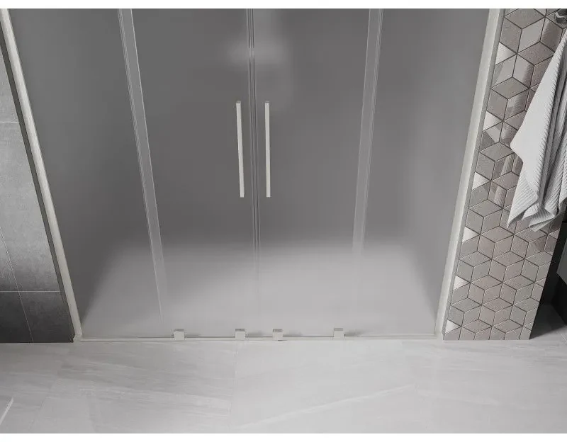 Mexen Velar L Duo, posuvné sprchové dvere do otvoru 170 cm, 8mm sklo námraza, brúsená oceľ, 871-170-003-32-97