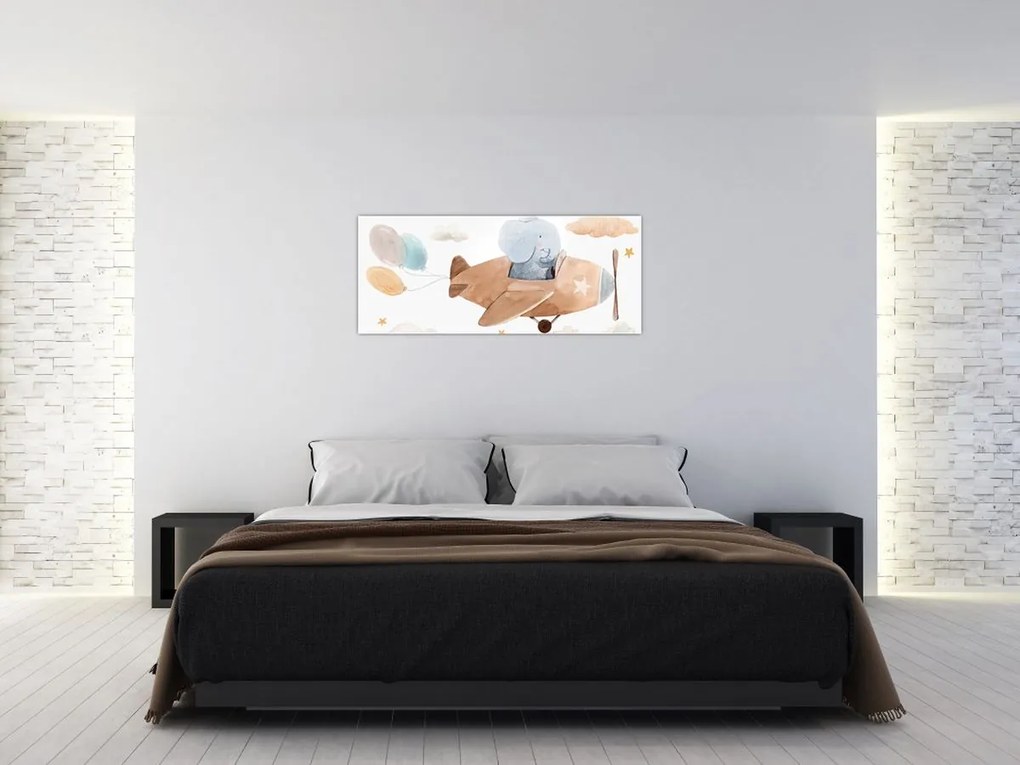Obraz - Akvarelový slon v lietadle (120x50 cm)