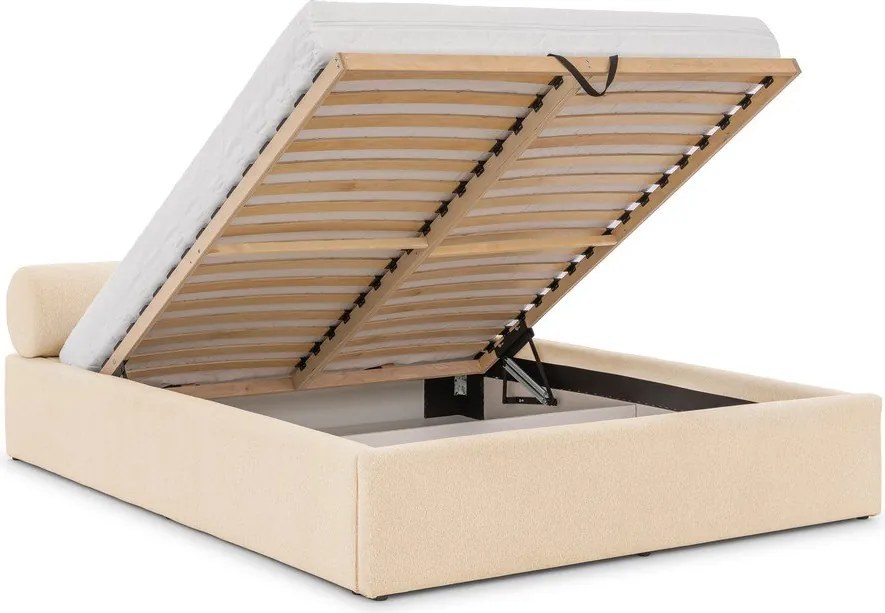 Krémová čalúnená dvojlôžková posteľ s úložným priestorom s roštom 140x200 cm Cille – Ropez