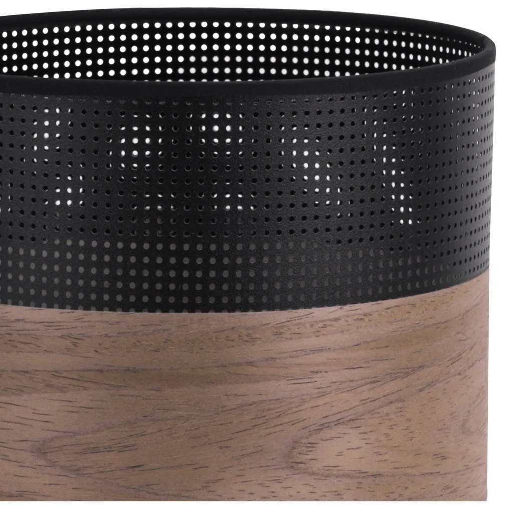 Závesné svietidlo Wood, 1x hnedá orechová dýha/čierne PVC tienidlo, (fi 20cm)
