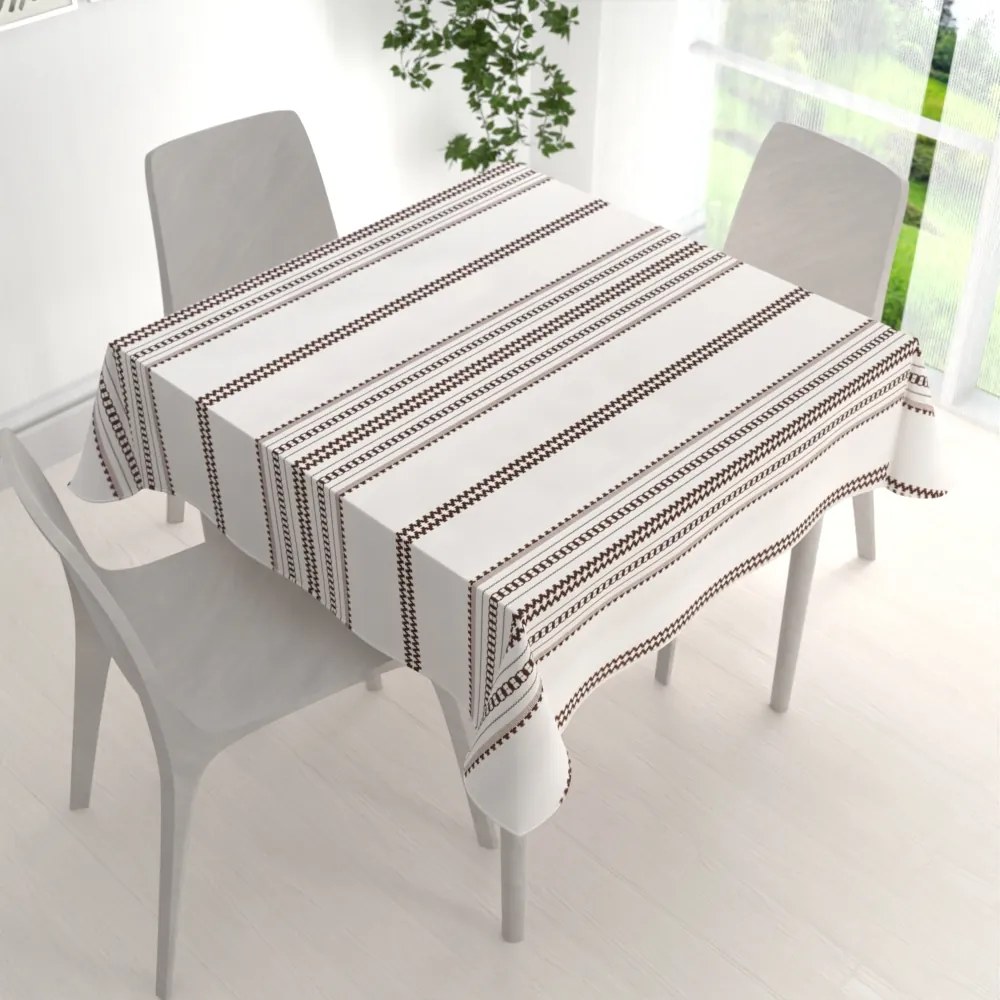Biante Bavlnený štvorcový obrus Sandra SA-618 Hnedý ľudový vzor na bielom 130x130 cm