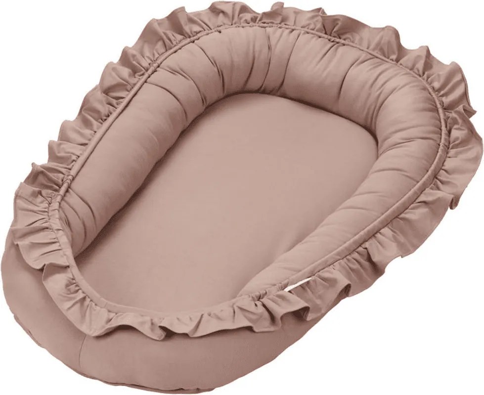 Hniezdo pre bábätko s volánom broskyňová 83x54cm