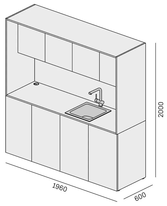 PLAN Kuchynka NIKA s drezom a batériou 1963 x 600 x 2000 mm, grafitová, pravá