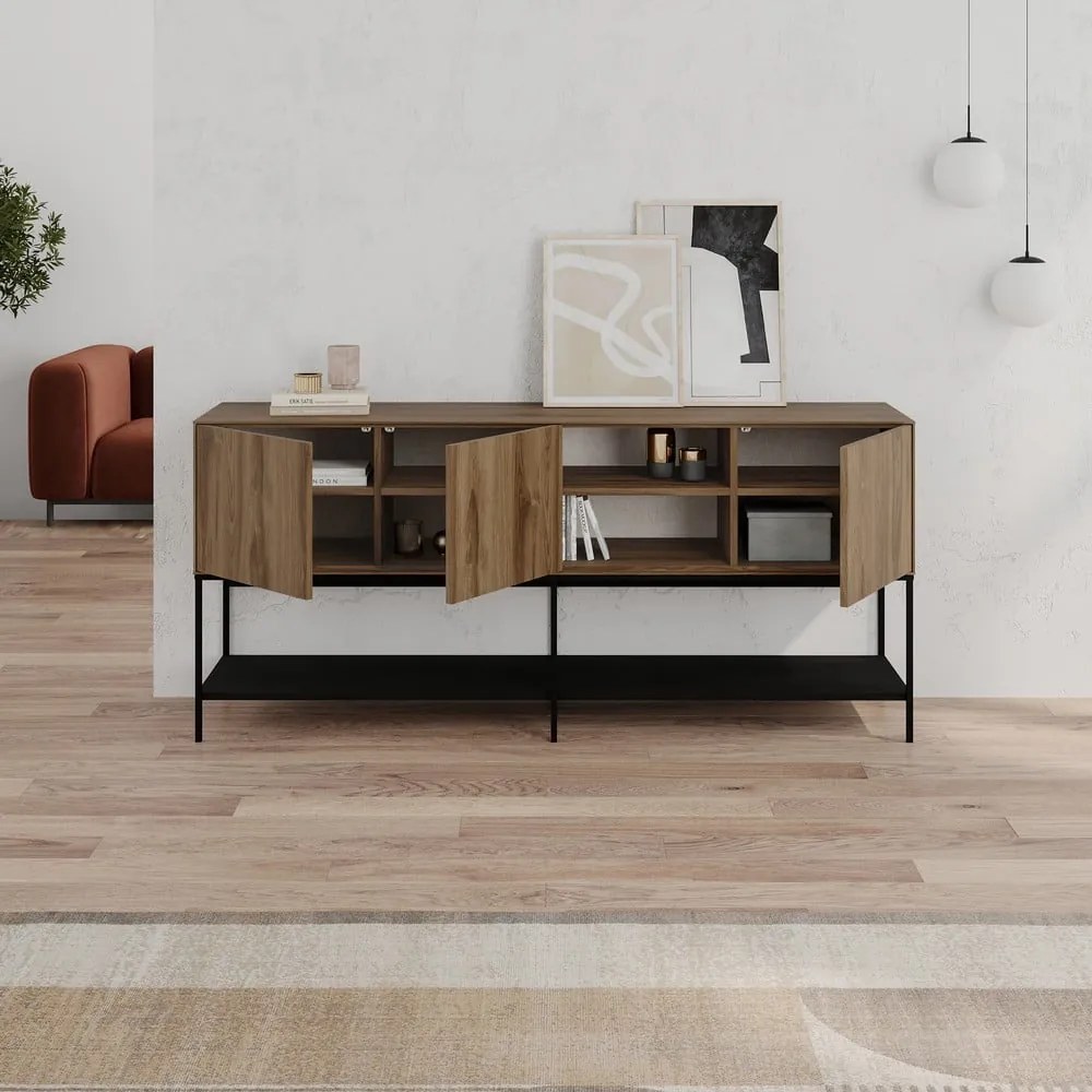 Komoda v dekore duba v čierno-prírodnej farbe 180x80x40 cm Amira – Marckeric