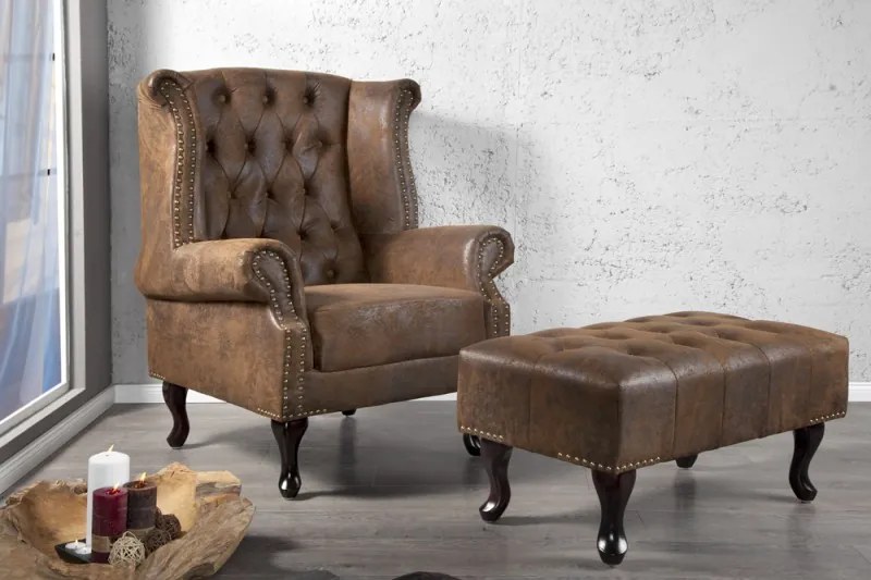 Luxusné kreslo Chesterfield hnedý starožitný vzhľad