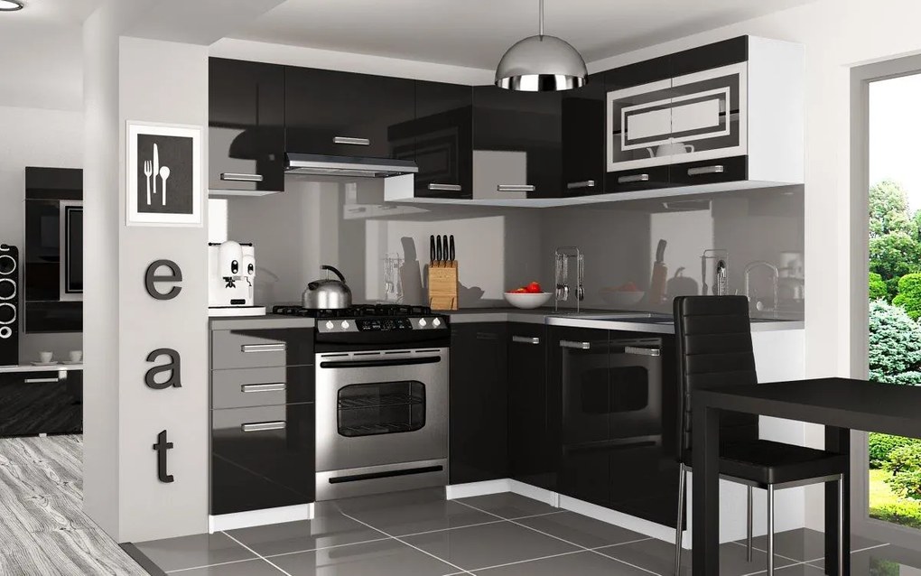 Kuchynská linka Belini 360 cm čierny lesk s pracovnou doskou Lidia INF LIDIA/5/WT/B/0/F