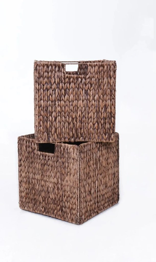 Sada policových boxov NEW ASIA, 2-set, vodný hyacint, 32x32x32 cm, hnedá