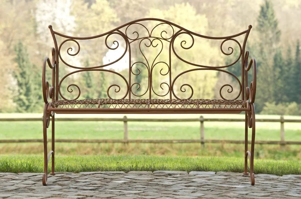 Rustikálna kovová lavička Tar - Hnedá antik