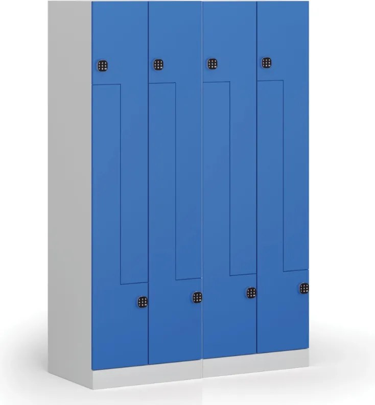 Kovová šatníková skrinka S1 Z, 4 oddiely, 1850 x 600 x 500 mm, kódový zámok, tmavosivé dvere