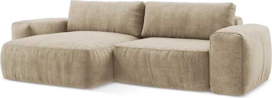 Svetlohnedá ženilková rozkladacia rohová pohovka (ľavý roh/s leňoškou) Kuki – Makamii