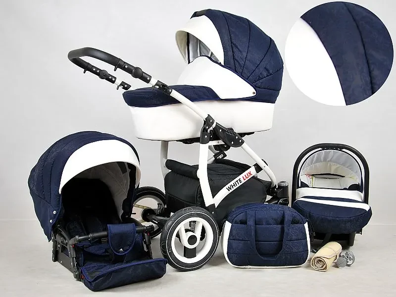 Detský kočík Rafpol White Lux - Navy Blue (2-kombinácia)