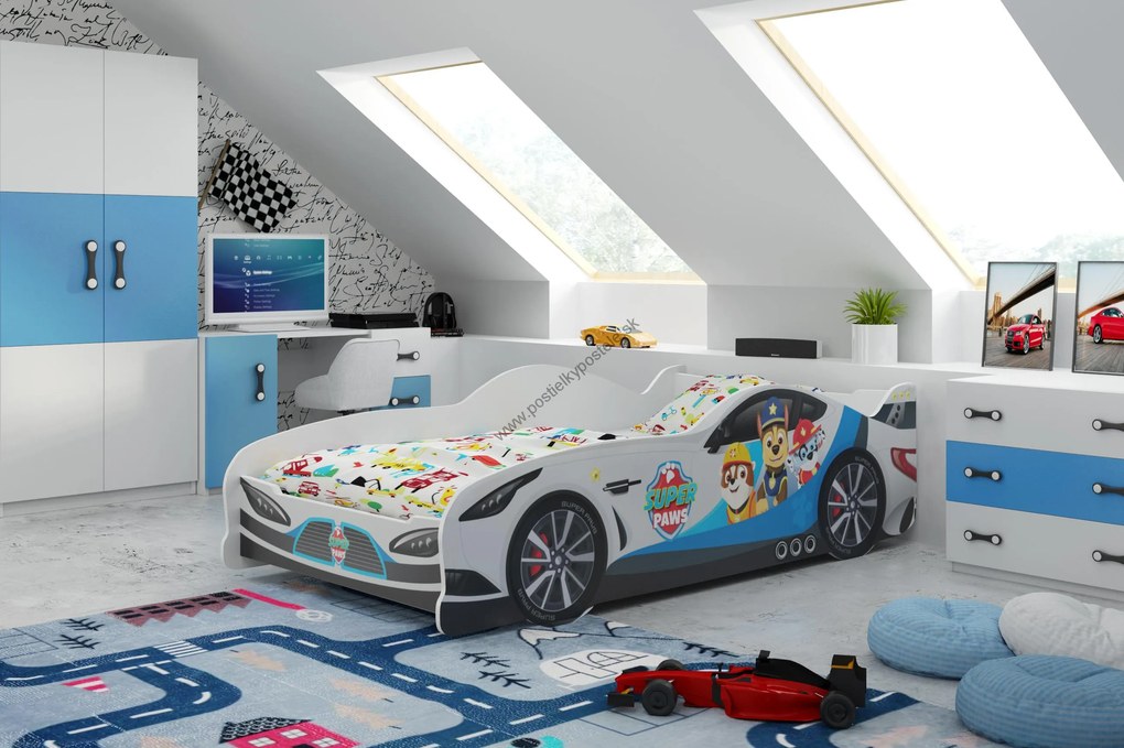Posteľ Auto - 160x80cm Tlapková Patrola
