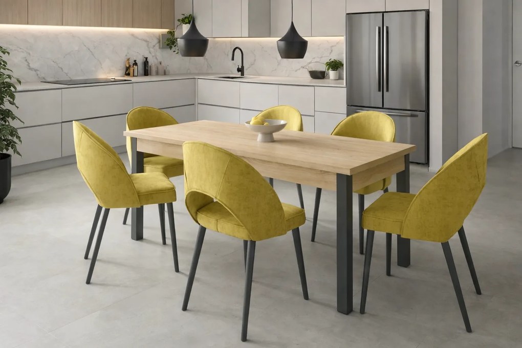JEDÁLENSKÝ SET LOORE ROZKLÁDACÍ STÔL SONOMA + 6 X STOLIČKA ŽLTÁ