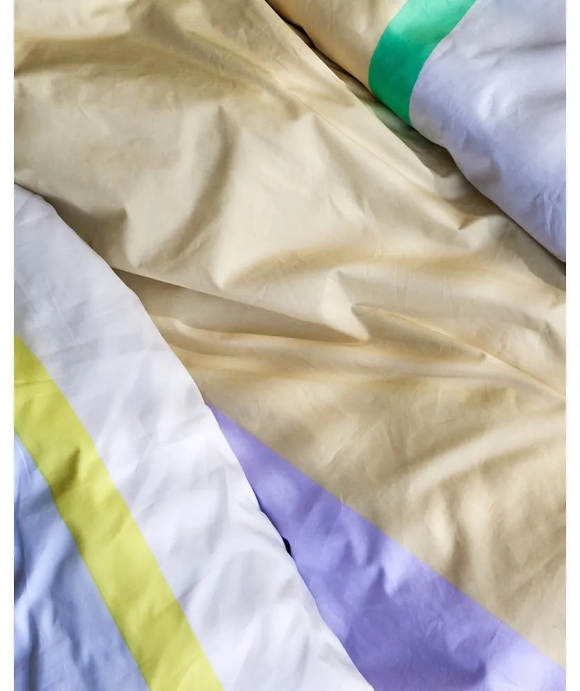 Bielo-béžové bavlnené obliečky na jednolôžko 140x200 cm Block – Hübsch