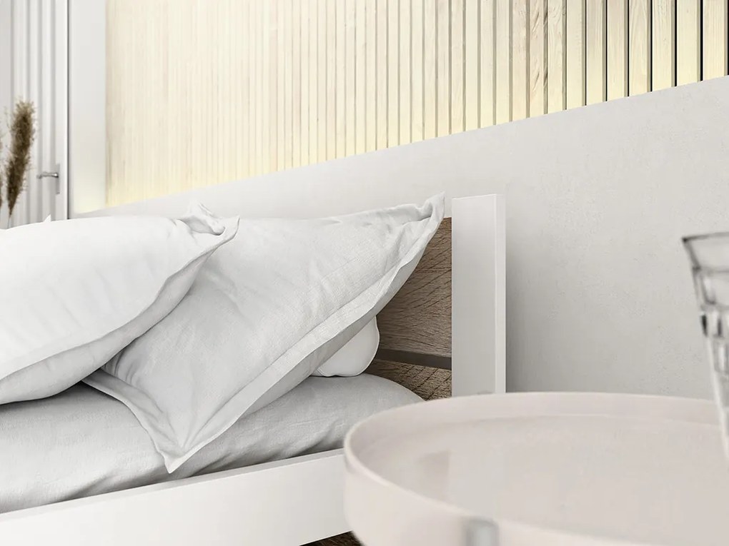 Posteľ IKAROS DOUBLE 160 x 200 cm, biela/dub sonoma Rošt: S lamelovým roštom, Matrac: Matrac SOMMERA 18 cm