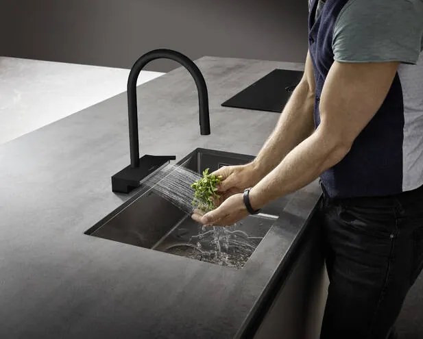 Hansgrohe Aquno Select M81, páková kuchynská batéria 170, vyťahovateľná sprška, 3jet, čierna matná, HAN-73837670