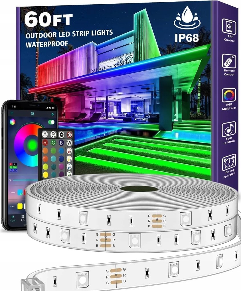 Farebná Rgb Led Páska s diaľkovým ovládaním vodotesná 18 m Bazén Terasa Domov Aplikácia