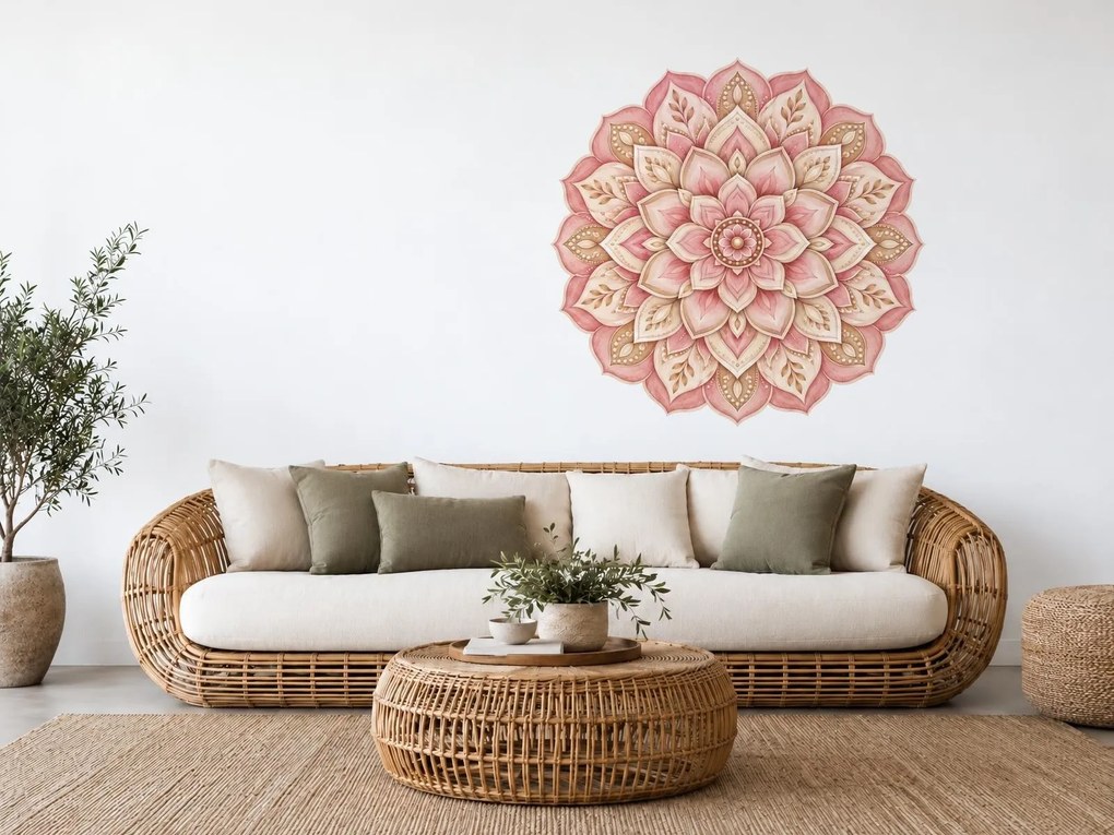 Ružová mandala romantická pastelová textilná nálepka na stenu arch 46 x 45 cm